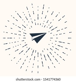 Grey Paper plane icon isolated on beige background. Paper airplane icon. Aircraft sign. Abstract circle random dots. Vector Illustration