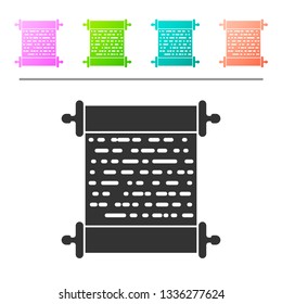 Grey Paper scroll icon isolated on white background. Canvas scroll sign. Set icon in color buttons. Vector Illustration
