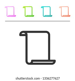 Grey Paper scroll icon isolated on white background. Canvas scroll sign. Set icon in color buttons. Vector Illustration