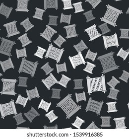 Grey Paper scroll icon isolated seamless pattern on black background. Canvas scroll sign.  Vector Illustration