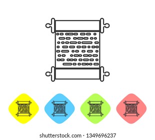 Grey Paper scroll line icon isolated on white background. Canvas scroll sign. Set icon in color rhombus buttons. Vector Illustration