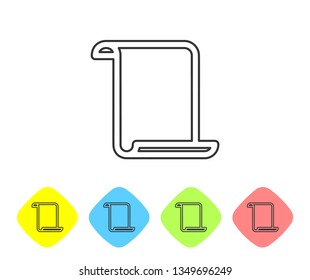Grey Paper scroll line icon isolated on white background. Canvas scroll sign. Set icon in color rhombus buttons. Vector Illustration