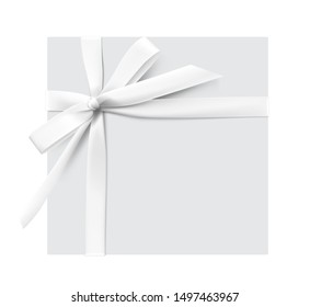 Grey paper sheet with bow and ribbon isolated on white background. Vector illustration. Can be use for decoration greetings, card, coupon, voucher, etc.	EPS10.