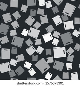 Grey Paper shopping bag icon isolated seamless pattern on black background. Package sign.  Vector Illustration