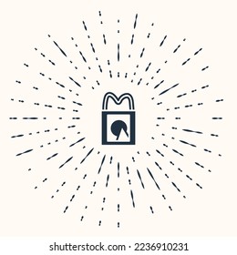 Grey Paper shopping bag icon isolated on beige background. Package sign. Abstract circle random dots. Vector