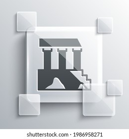 Grey Parthenon from Athens, Acropolis, Greece icon isolated on grey background. Greek ancient national landmark. Square glass panels. Vector