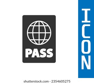 Pasaporte gris con icono de datos biométricos aislado en fondo blanco. Documento de identificación.  Ilustración vectorial