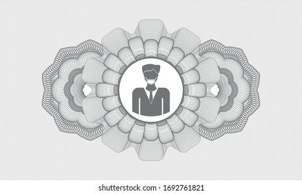 Grey passport emblem. Vector Illustration. Detailed with man wearing face mask icon inside