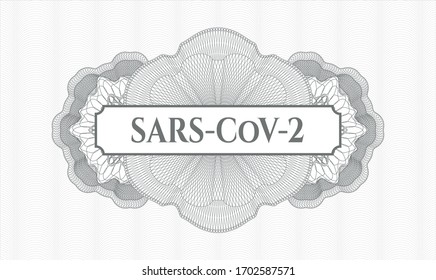 Grey passport emblem. Vector Illustration. Detailed with text SARS-CoV-2 inside