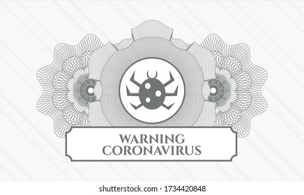Grey passport emblem. Vector Illustration. Detailed with bug icon and Warning Coronavirus text inside