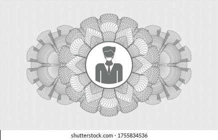 Grey passport emblem. Vector Illustration. Detailed with man wearing face mask icon inside