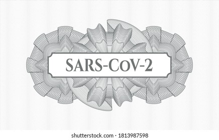 Grey passport emblem. Vector Illustration. Detailed with text SARS-CoV-2 inside