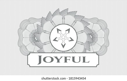 Grey passport emblem. Vector Illustration. Detailed with ninja star icon and Joyful text inside