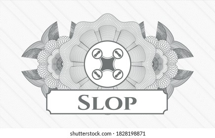 Emblema gris del pasaporte. Ilustración vectorial. Detallado con el icono del dron de aire y el texto de la barra diagonal interior