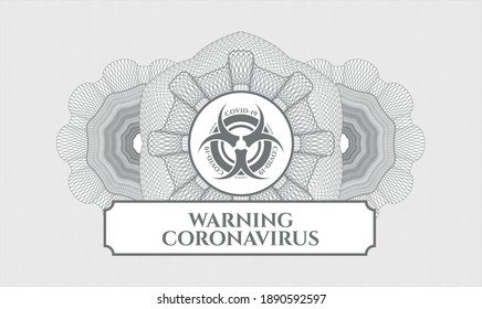 Grey passport emblem. Vector Illustration. Detailed with biohazard covid-19 icon and Warning Coronavirus text inside