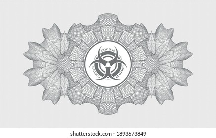 Emblema gris del pasaporte. Ilustración vectorial. Detallado con el icono de biohazard covid-19