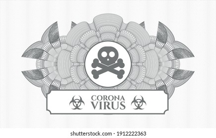 Grey passport emblem. Vector Illustration. Detailed with crossbones icon and Coronavirus text inside