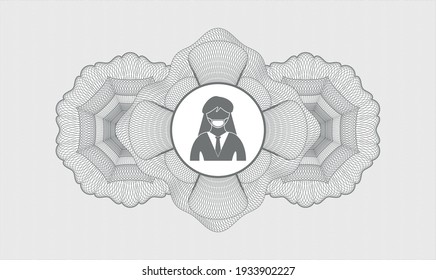 Grey passport emblem. Vector Illustration. Detailed with woman wearing face mask icon inside