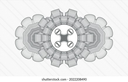 Grey passport emblem. Vector Illustration. Detailed with air drone icon inside