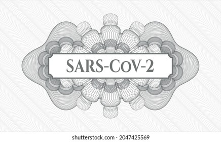 Grey passport emblem. Vector Illustration. Detailed with text SARS-CoV-2 inside