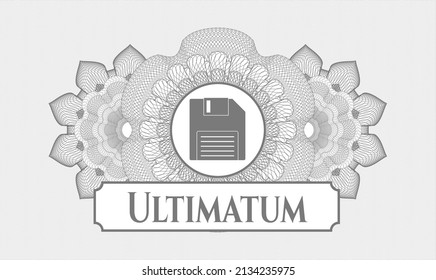 Grey passport emblem. Vector Illustration. Detailed with diskette icon and Ultimatum text inside