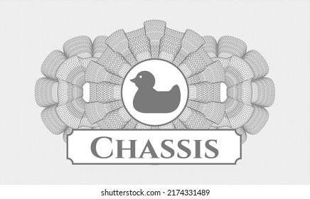 Emblema gris del pasaporte. Ilustración vectorial. Detallado con el icono del pato de goma y el texto del chasis dentro