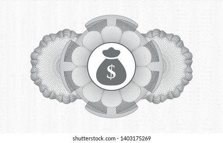 Grey passport money rosette with money bag icon inside