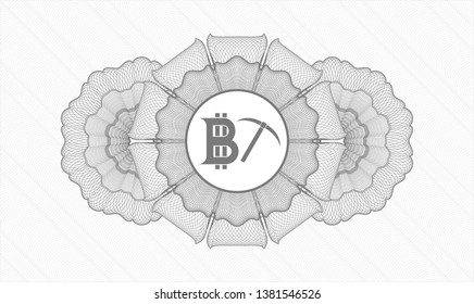 Grey passport money rosette with bitcoin mining icon inside