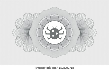 Grey passport money rosette with bug icon inside