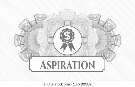 Grey passport money rosette with business ribbon icon and Aspiration text inside