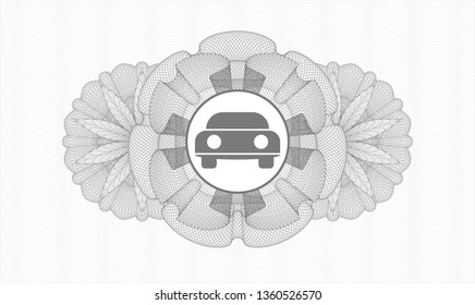 Grey passport money rosette with car seen from front icon inside