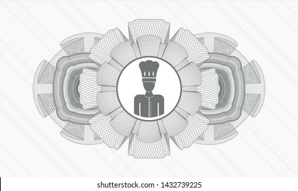 Grey passport money rosette with chef icon inside