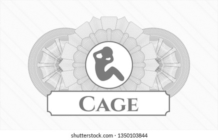 Grey passport money rosette with crunch icon and Cage text inside