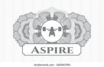 Grey passport money rosette with deep squat icon and Aspire text inside