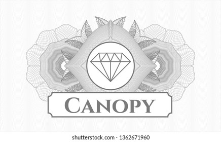 Grey passport money rosette with diamond icon and Canopy text inside