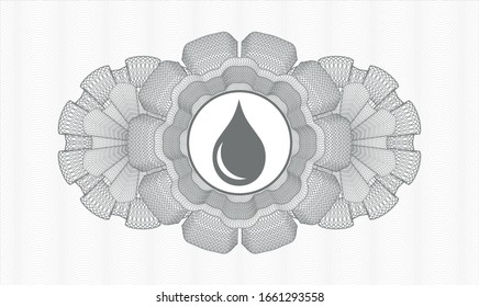 Grey passport money rosette with drop icon inside