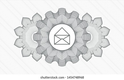 Grey passport money rosette with envelope icon inside