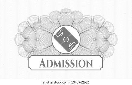 Grey passport money rosette with football field icon and Admission text inside