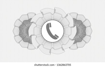 Grey passport money rosette with old phone icon inside