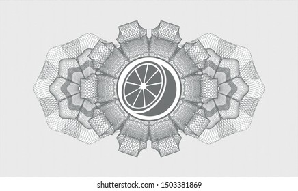 Grey passport money rosette with orange icon inside
