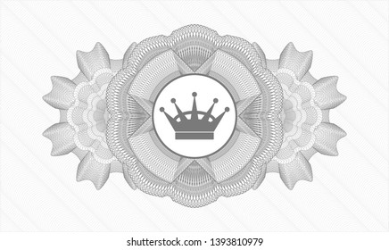 Grey passport money rosette with queen crown icon inside
