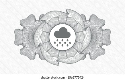 Grey passport money rosette with rain icon inside