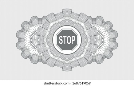 Grey passport money rosette with stop icon inside