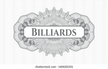Grey passport money rosette with text Billiards inside