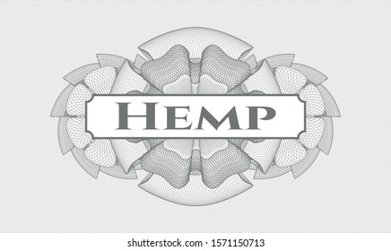 Grey passport money rosette with text Hemp inside