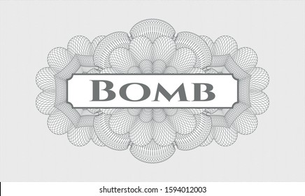 Grey passport money rosette with text Bomb inside