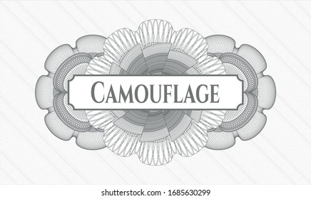 Grey passport money rosette with text Camouflage inside