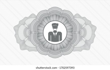 Rosette con dinero del pasaporte gris. Ilustración vectorial. Detallado con el hombre usando un icono de máscara de cara dentro