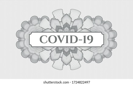 Rosette con dinero del pasaporte gris. Ilustración vectorial. Detallado con el texto COVID-19 dentro