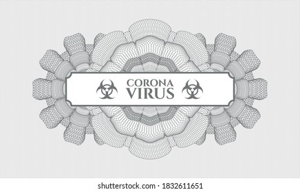 Grey passport money rosette. Vector Illustration. Detailed with text Coronavirus inside